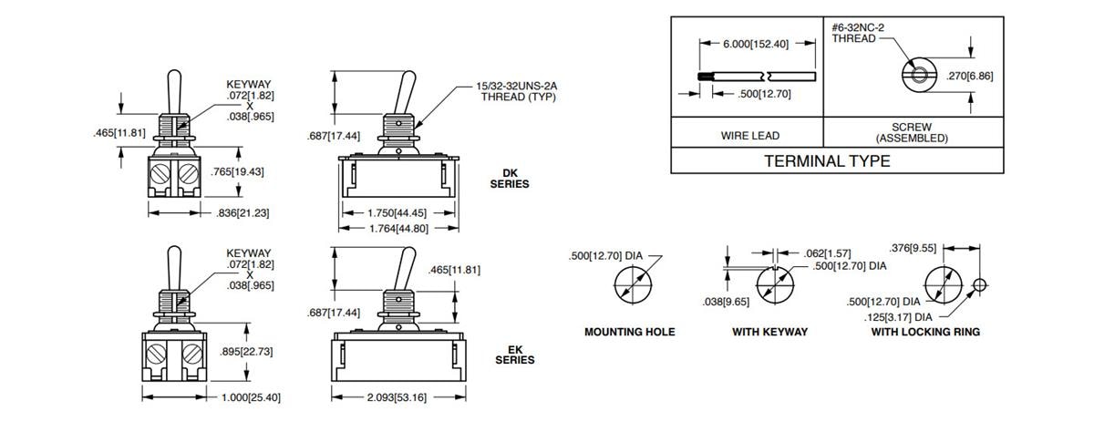 Mechanical Drawing - Carling Technologies DK / EK Series Toggle Switches